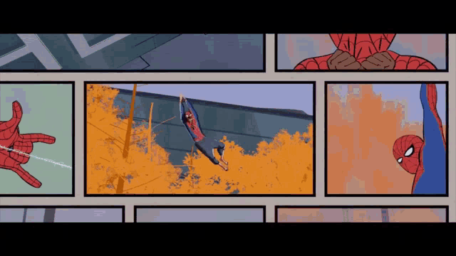 a cartoon of spider-man is shown in a series of panels