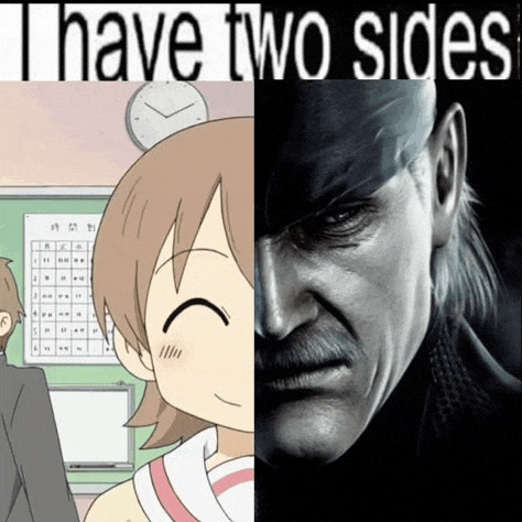 a picture of a girl and a man with the words " i have two sides " on the bottom