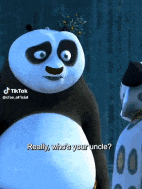 a panda bear says really who 's your uncle in a tiktok video