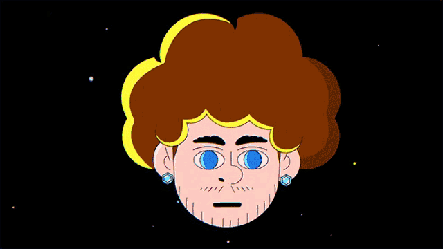 a colorful cartoon of a man with candy on his head