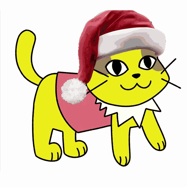 a cartoon cat wearing a santa hat and a scarf
