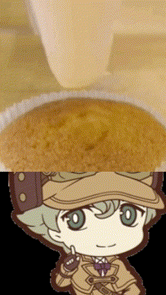 a close up of a person 's face next to a picture of a cake
