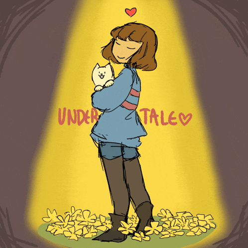 a drawing of a girl hugging a cat with the words undertale written on the bottom