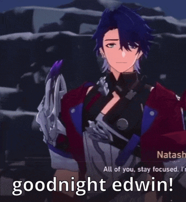 a video game character says goodnight edwin while holding a gun