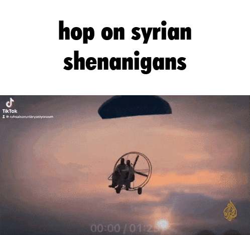 a screenshot of a video that says " hop on syrian shenanigans "