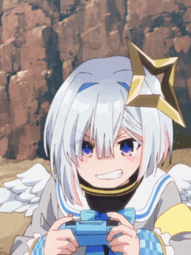 a girl with white hair and a star on her head