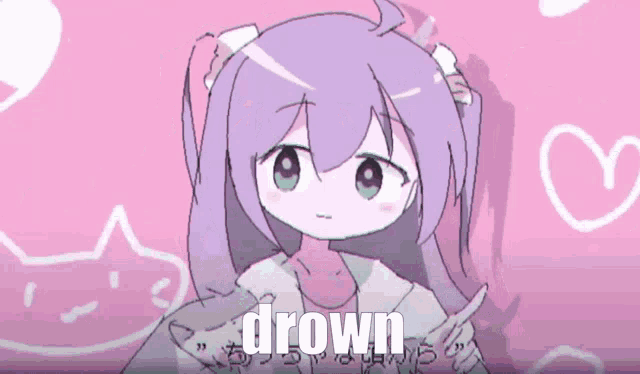 a cartoon of a girl with the word drown written on the bottom