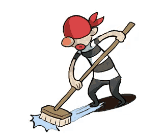 a cartoon of a man cleaning the floor with a mop