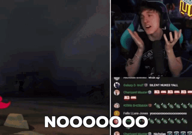 a man wearing headphones and a shirt that says demon is making a funny face