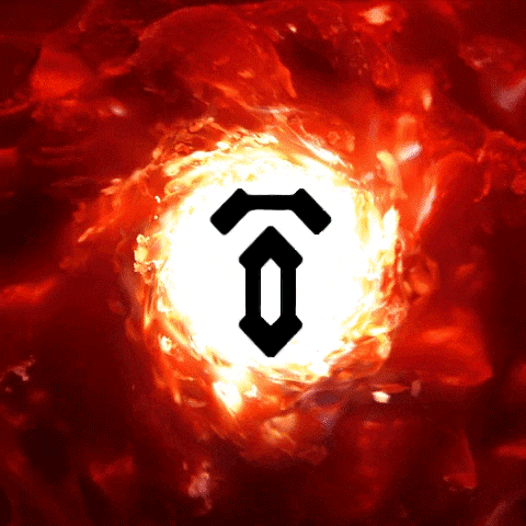 a red background with a white circle with a black arrow in it