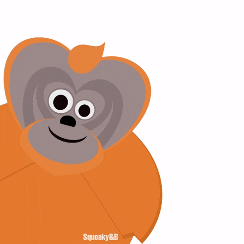 an illustration of an orangutan with the words squeaky & b on the bottom right