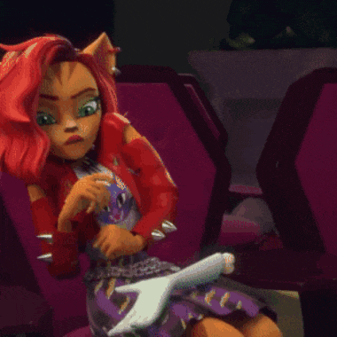 a cartoon character with red hair and a cat on her shirt