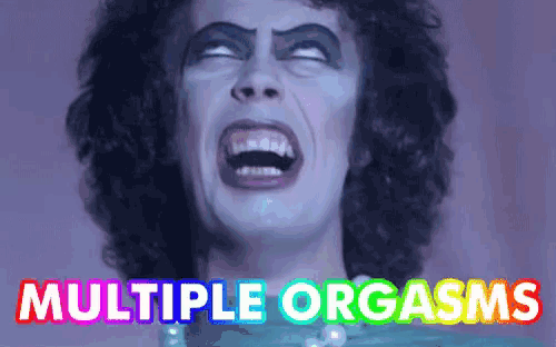 a cartoon of a woman with multiple orgasms written on it