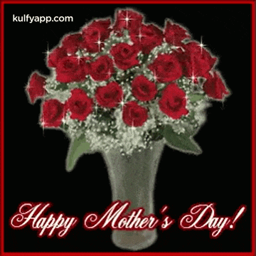 a bouquet of red roses in a vase with the words `` happy mother 's day ! ''