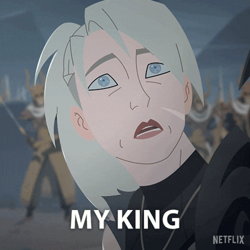 a cartoon of a woman saying my king
