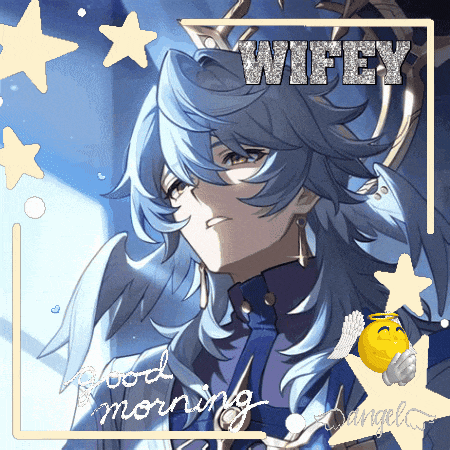 a wifey good morning greeting card with a blue haired angel