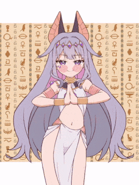 a drawing of a girl with purple hair and a white dress