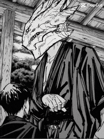 a black and white drawing of a man with a mask on his face
