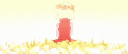 a girl with a flower crown on her head has a red scarf around her neck
