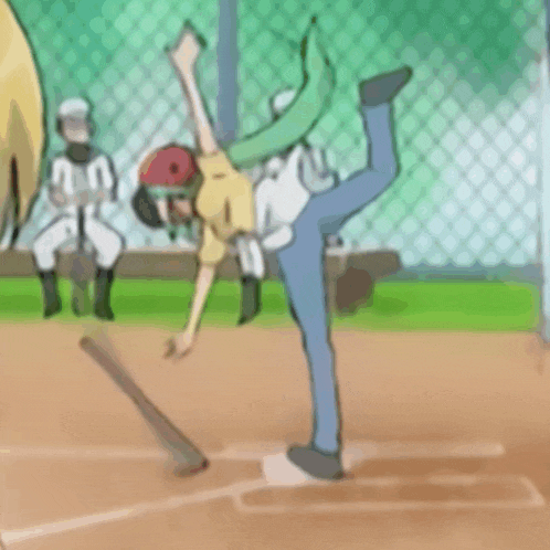a cartoon of a girl sitting on a boy on a baseball field .