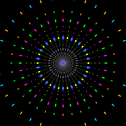 a black background with a circular pattern of multicolored dots