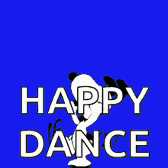 snoopy is dancing on a green screen with the words `` happy dance '' written below him .