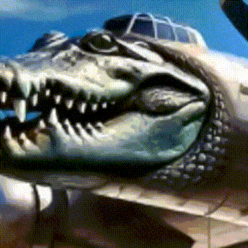 a painting of a crocodile 's head on top of a plane