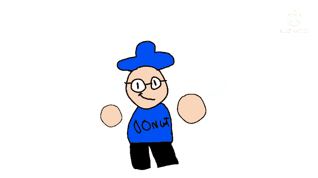 a cartoon character wearing a blue shirt that says donut on it
