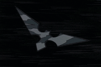 a ninja sword is flying through the air on a dark background