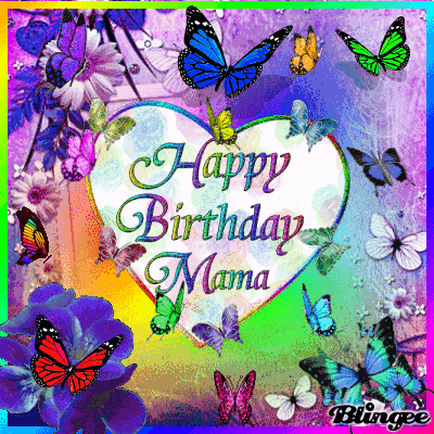 a happy birthday mama card with butterflies flying around a heart