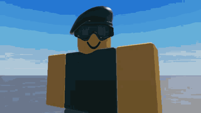 a roblox character wearing a black beret and sunglasses