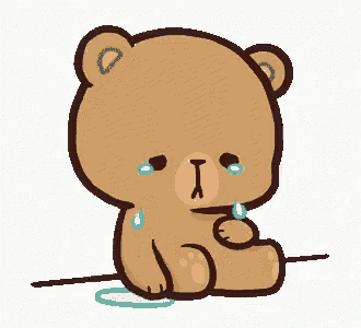 a cartoon teddy bear is crying and sitting on the ground .