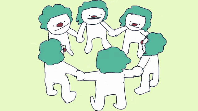 a group of people holding hands in a circle