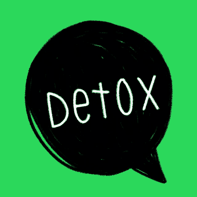 a speech bubble with the word detox written inside