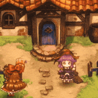 a witch is standing in front of a house in a video game .