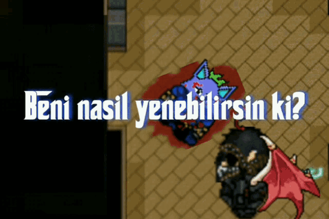 a cartoon drawing of a cat laying on the floor with the words beni nasil yenebilirsin ki