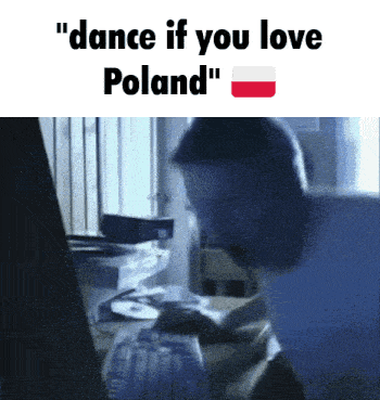 a man is typing on a keyboard with the words " dance if you love poland "