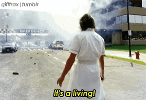 a nurse says it 's a living while walking down the street
