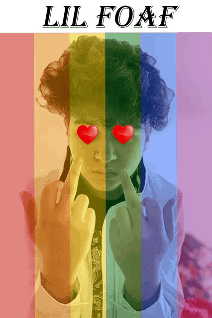 a poster for lil foaf shows a man with a heart in his eyes