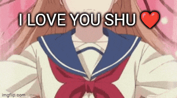a girl in a sailor uniform says i love you shu with a heart .