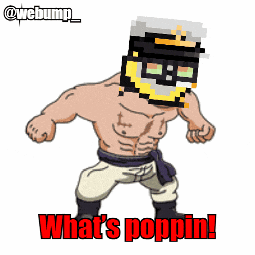 a pixel art of a man with the words what 's poppin written below him