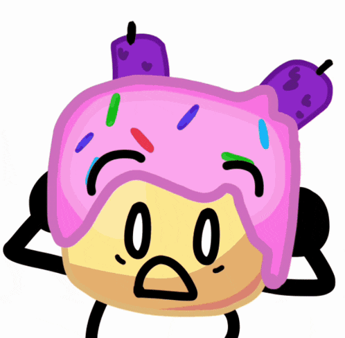 a cartoon drawing of a cake with sprinkles on it 's head