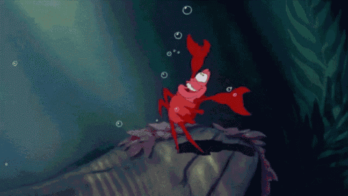 a cartoon of a red creature swimming in the water