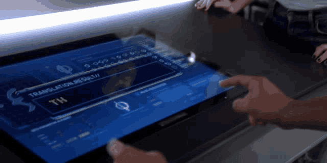 a person is pressing a button on a screen that says translation result