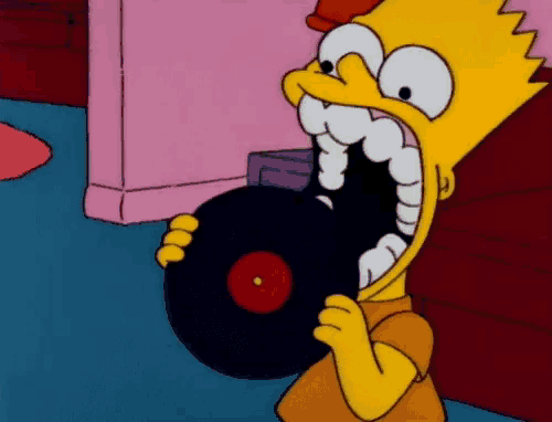 bart simpson holding a record in his mouth
