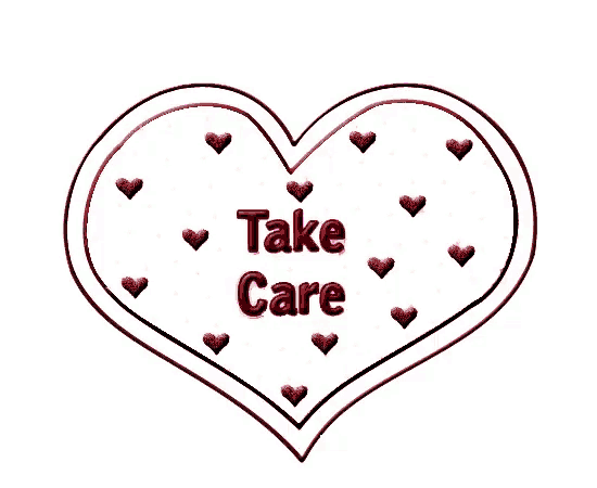 a pink heart with hearts and the words take care on it
