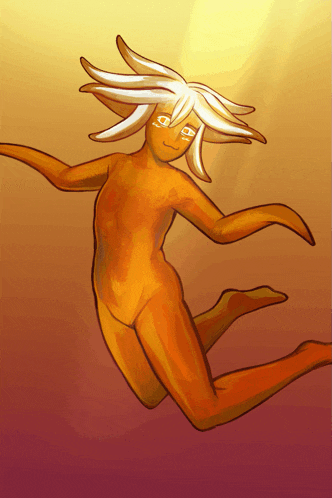 a drawing of a naked woman with white hair and eyes
