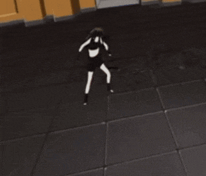 a person is standing in a hole in the ground in a room .