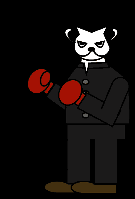 a cartoon character wearing boxing gloves and a suit