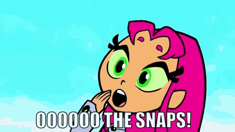 a cartoon character with a surprised look on her face and the words 000000 the snaps